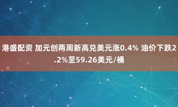 港盛配资 加元创两周新高兑美元涨0.4% 油价下跌2.2%至59.26美元/桶